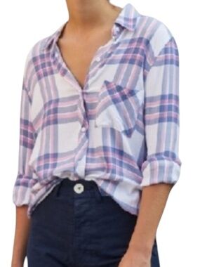 RAILS Hunter White Sky Plaid (Feminine Pastels) Shirt Size XS